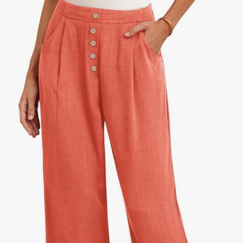 Women's Linen Wide Leg Pants High Waisted Trousers with Pockets